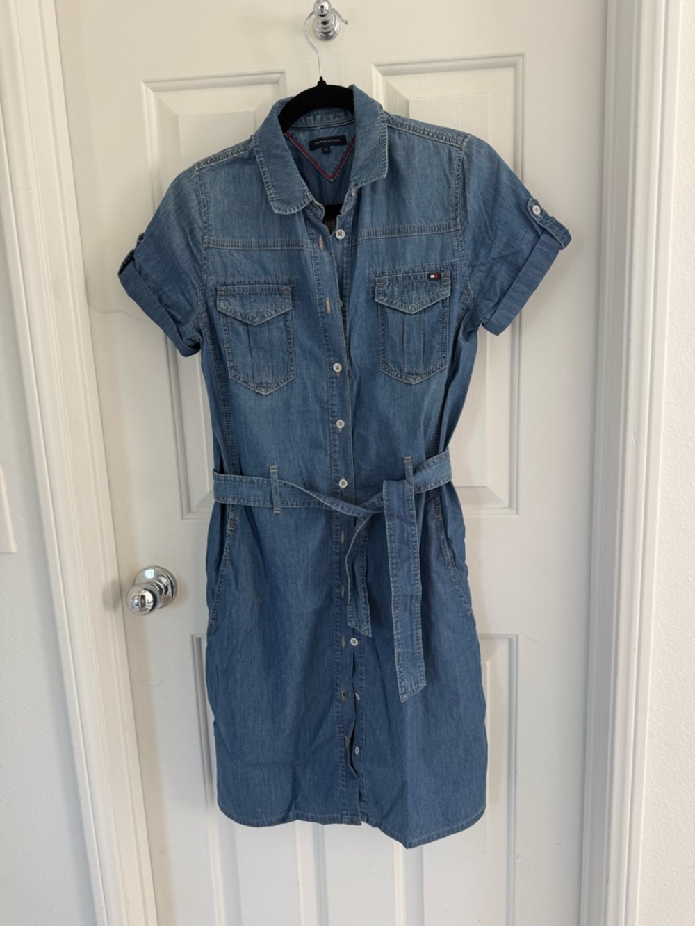 Tommy Hilfiger Light Blue Denim Shirt Dress with Tie Belt